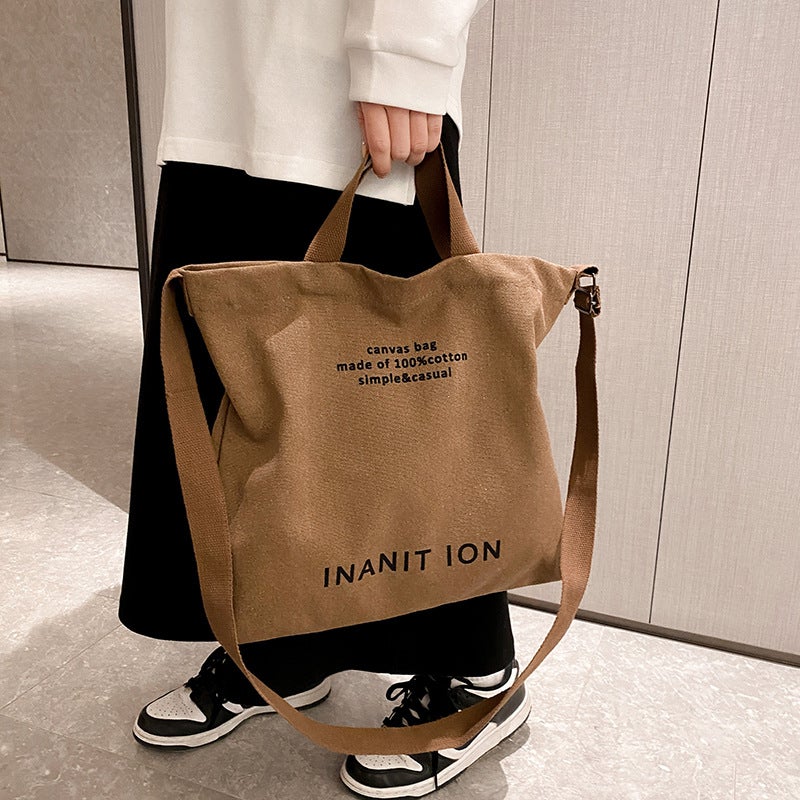 Canvas Shoulder Tote Bag with Letters - Image 1