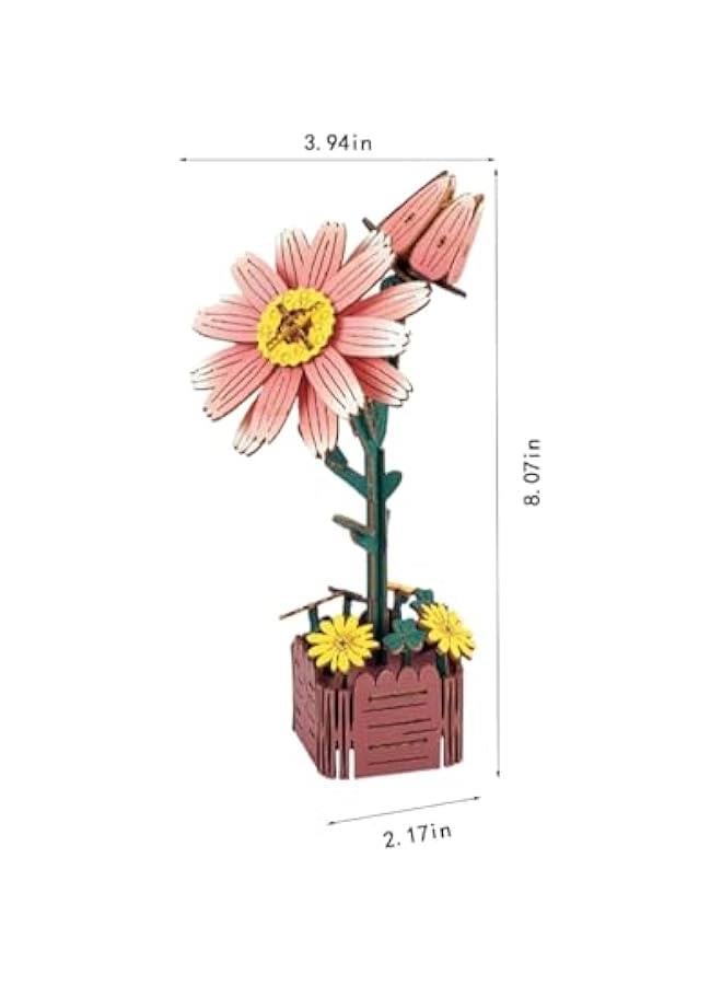 Adults’ 3D Wooden Puzzle Flower DIY Daisy Wooden Flowers with Vase Model Kit Building Set Crafts to Build, 3-D Botanical Collection/Birthday Gift/Home Decoration (99PCS) - Image 2