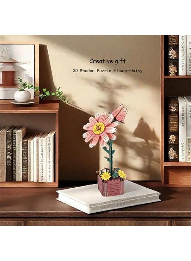 Adults’ 3D Wooden Puzzle Flower DIY Daisy Wooden Flowers with Vase Model Kit Building Set Crafts to Build, 3-D Botanical Collection/Birthday Gift/Home Decoration (99PCS) - Image 4