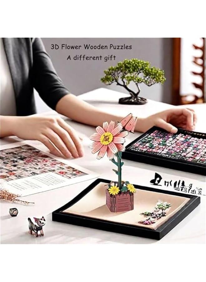 Adults’ 3D Wooden Puzzle Flower DIY Daisy Wooden Flowers with Vase Model Kit Building Set Crafts to Build, 3-D Botanical Collection/Birthday Gift/Home Decoration (99PCS) - Image 3