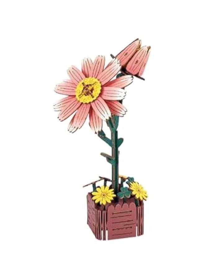 Adults’ 3D Wooden Puzzle Flower DIY Daisy Wooden Flowers with Vase Model Kit Building Set Crafts to Build, 3-D Botanical Collection/Birthday Gift/Home Decoration (99PCS) - Image 1