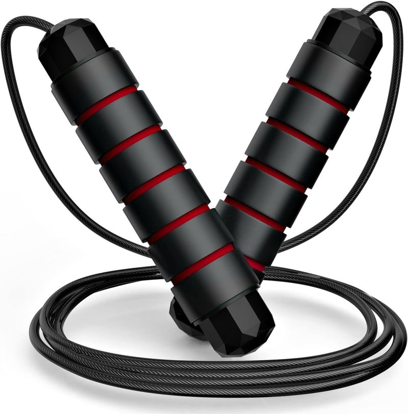 Cyber Jump Rope - Red, Tangle-Free Rapid Speed Jumping Rope Cable with Ball Bearings for Women, Men, and Kids, Adjustable Steel Jump Rope Workout with Foam Handles for Fitness, Home Exercise & Slim Body - Image 1
