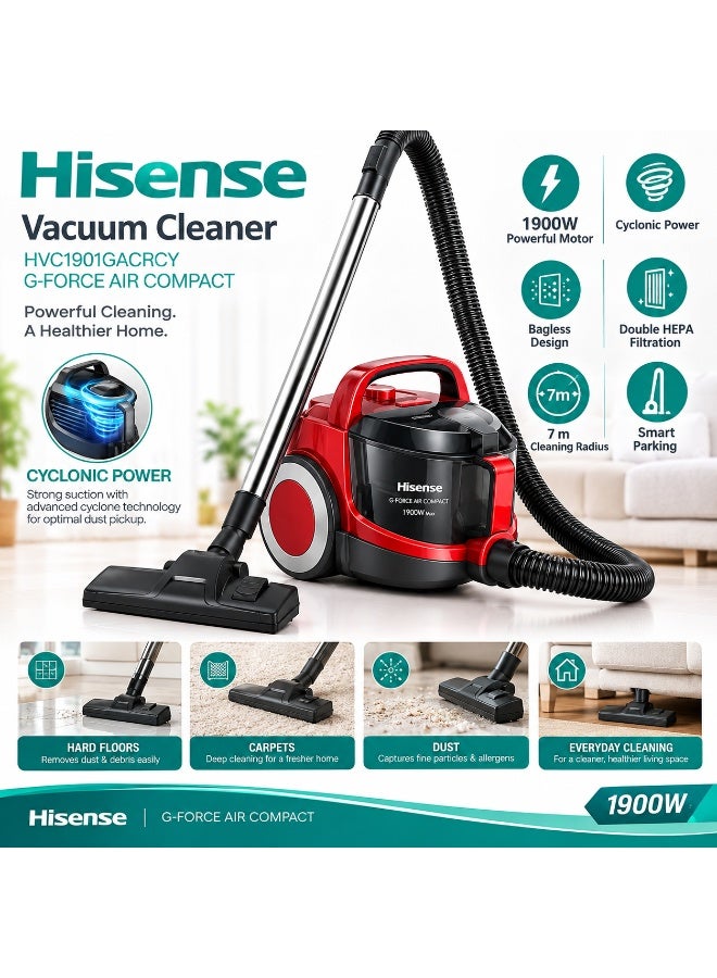 Hisense Vacuum Cleaner HVC1901GACRCY Powerful Suction pack of 1 - Image 4