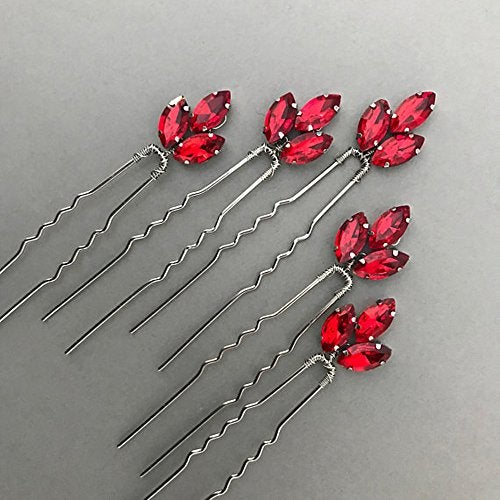 FXmimior Bride Hair Accessories Crystal Hair Pins Clip Bobby Pins Red Rhinestone Bridesmaid Headpiece Customised Wedding pack of 5 - Image 4
