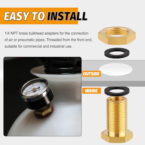 KOOTANS KOOTNAS 2-Pack Solid Brass Bulkhead Fittings, 1/4 NPT Taper Female 3/4" Straight Male Thread Brass Water Tank Connector with 4 Rubber Rings and Silicone Rings, for Tank Body, Wooden Barrels, etc - Image 5