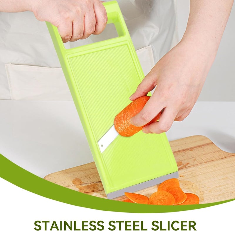 Gsycle Handheld Potato Slicer & French Fry Cutter, Stainless Steel Manual Vegetable Slicer for Chips Homemade Fries Carrots Zucchini Easy Grip Green Slicer Chip Maker (4.25x10.8in) - Image 4