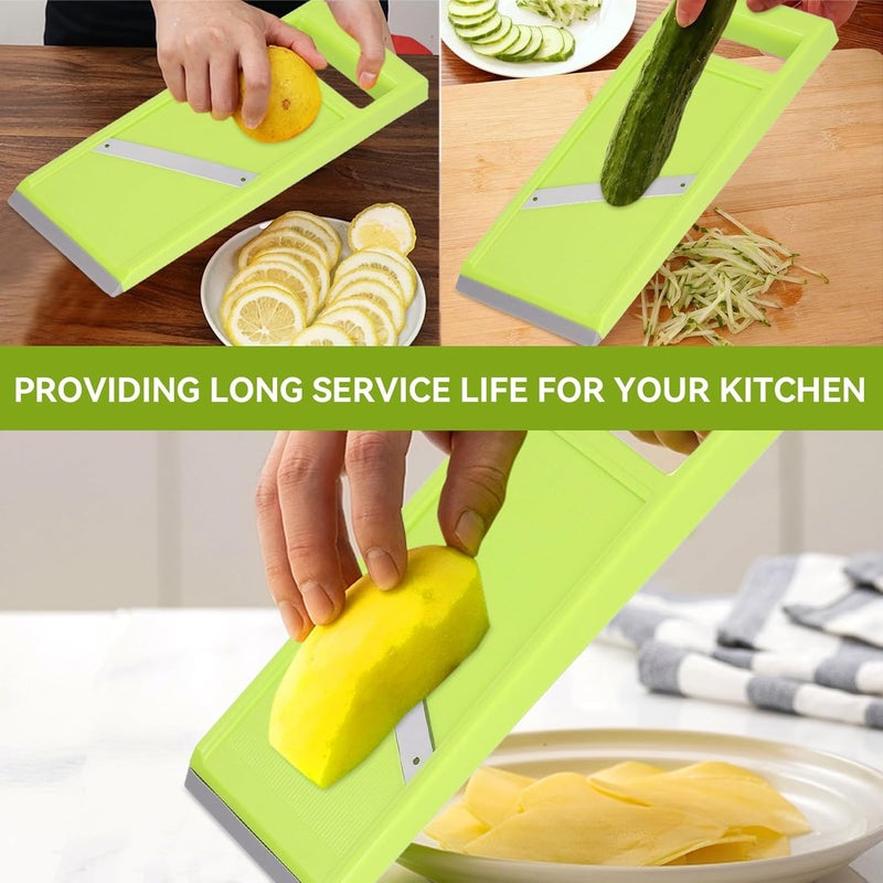 Gsycle Handheld Potato Slicer & French Fry Cutter, Stainless Steel Manual Vegetable Slicer for Chips Homemade Fries Carrots Zucchini Easy Grip Green Slicer Chip Maker (4.25x10.8in) - Image 3