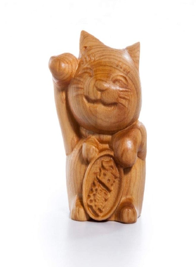 DMtse Hand Carved Natural Wood Lucky Fortune Cat Statue Religious Buddhist Sitting Buddha Sculpture Figurine - Image 1