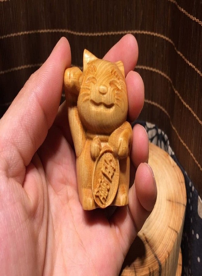 DMtse Hand Carved Natural Wood Lucky Fortune Cat Statue Religious Buddhist Sitting Buddha Sculpture Figurine - Image 2