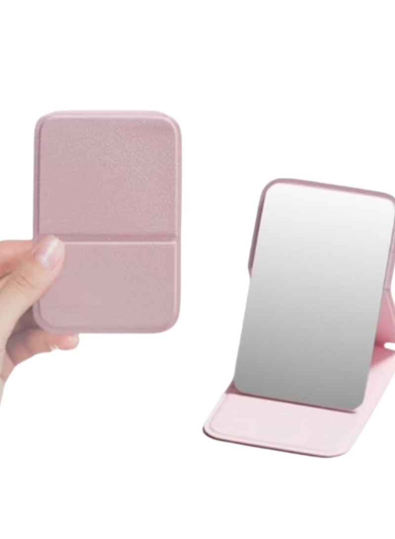 مرآة جيب، مرآة مكياج صغيرة قابلة للطي وقابلة للحمل لإجراء لمسات سريعة أثناء التنقل (وردي) - Image 1