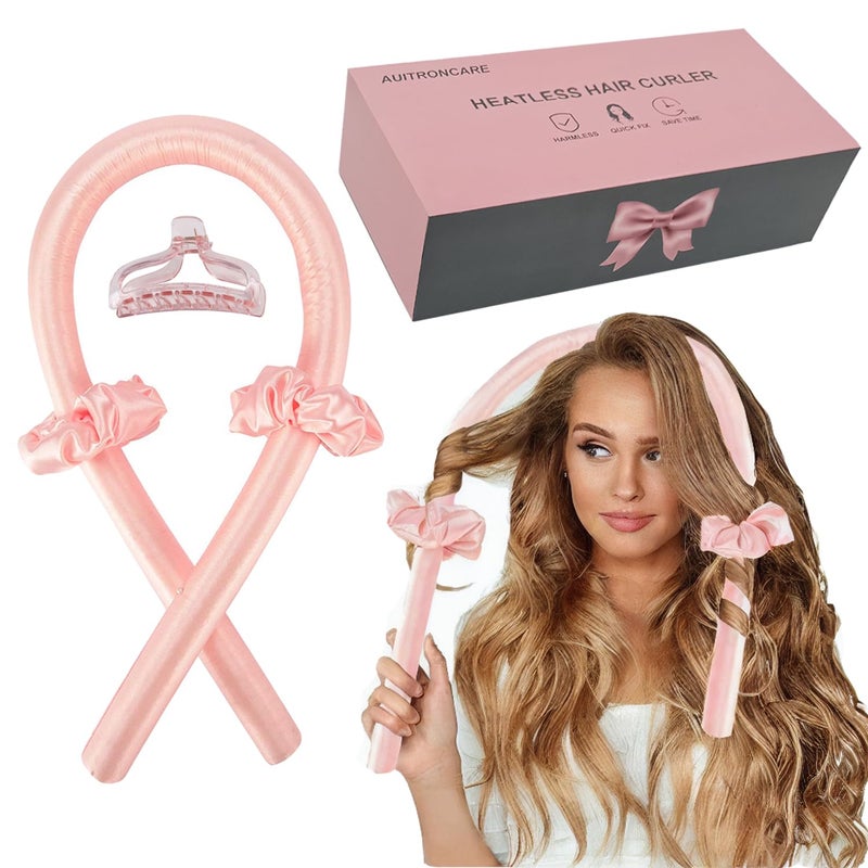 Heatless Curling setSilk Curls Rod HeadbandNo Heat Rollers to Sleep in OvernightSatin Hair Curlers for Long and Medium HairPink