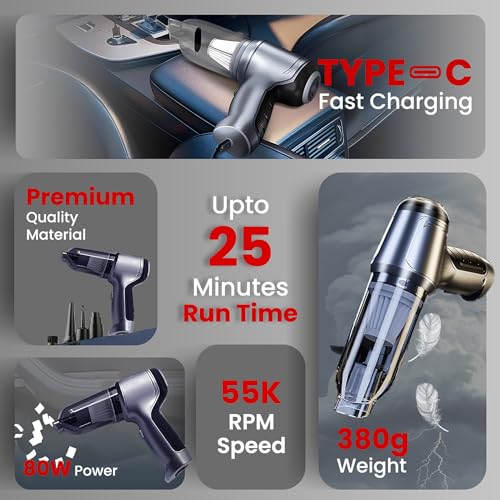 Autofy Storm 2 [4-in-1] Powerful & Fully Wireless Car Vacuum Cleaner Air Blower - 12000PA 2.5X More Suction Power - BLDC Long Life Motor - 2 Suction Speeds - 25 mins Runtime (24 Months Warranty) - Image 3