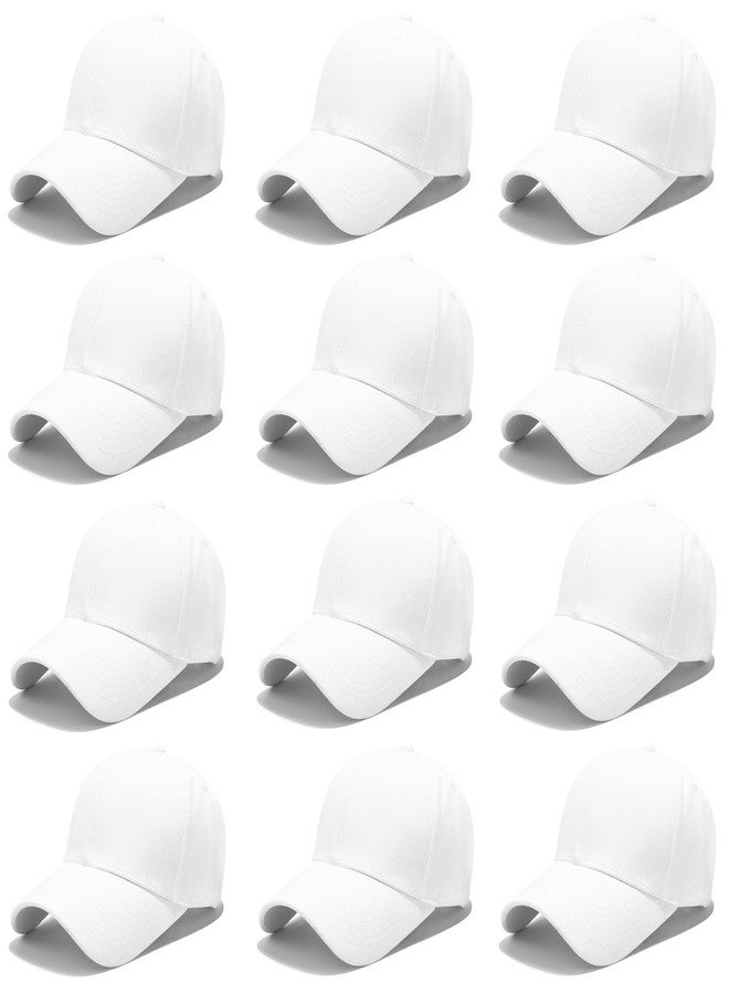 Wheebo 12 Pieces Solid Color Baseball Cap for Women Men Unisex Cotton Adjustable Dads Hat (White) - Image 1