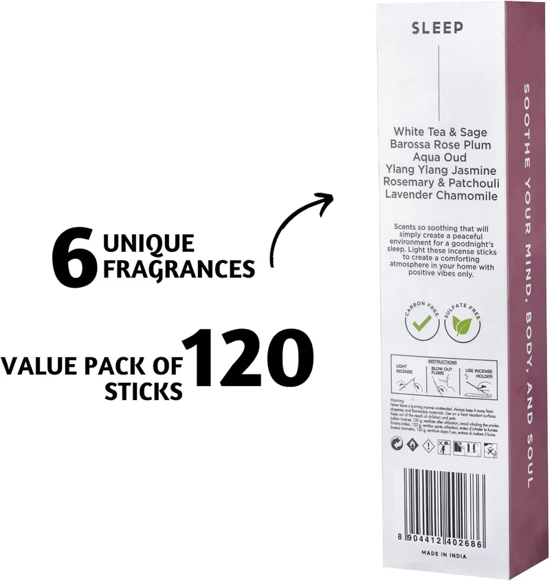 Folkulture Folkulture Incense Sticks, Set of 6 (120 Sticks) - Rosemary, Jasmine, Lavender, Sage, Sleep Incense Sticks, Insence Sticks Variety Pack - Insense Sticks, Natural and Non Toxic