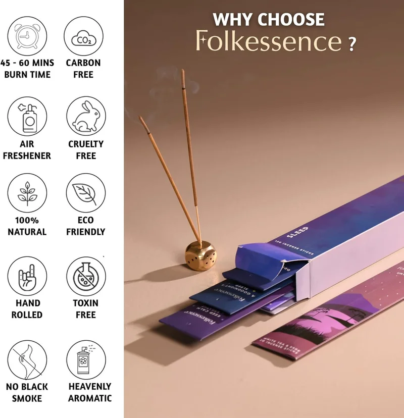 Folkulture Folkulture Incense Sticks, Set of 6 (120 Sticks) - Rosemary, Jasmine, Lavender, Sage, Sleep Incense Sticks, Insence Sticks Variety Pack - Insense Sticks, Natural and Non Toxic