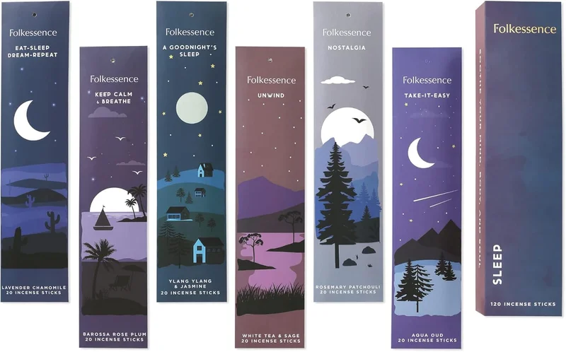 Folkulture Folkulture Incense Sticks, Set of 6 (120 Sticks) - Rosemary, Jasmine, Lavender, Sage, Sleep Incense Sticks, Insence Sticks Variety Pack - Insense Sticks, Natural and Non Toxic