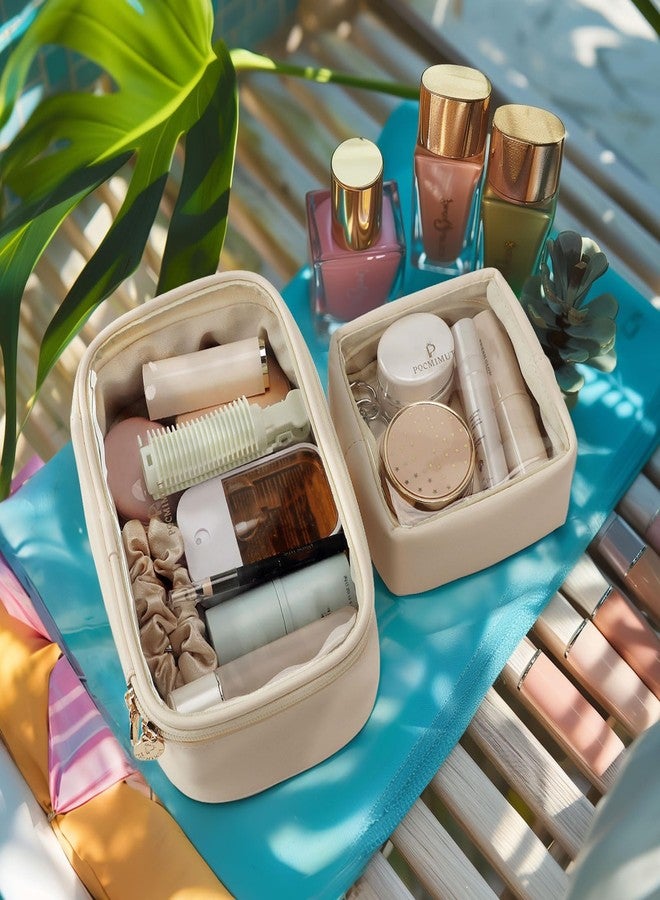 Pocmimut Mini Makeup Bag with Small Cosmetic Bag Travel Essentials Organizers,TSA Approved Toiletry Bag Makeup Pouch Clear Cosmetic Bags for Women,Beige - Image 3