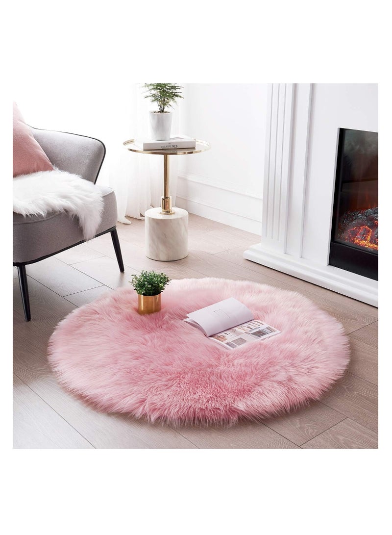 BAIG Soft Fluffy Fur Round Carpet Hairy Carpet 90*90cm Bedroom Floor Carpet For Living Room Sofa Chair Cushion Furry Kids Children Room Mat pink - Image 1