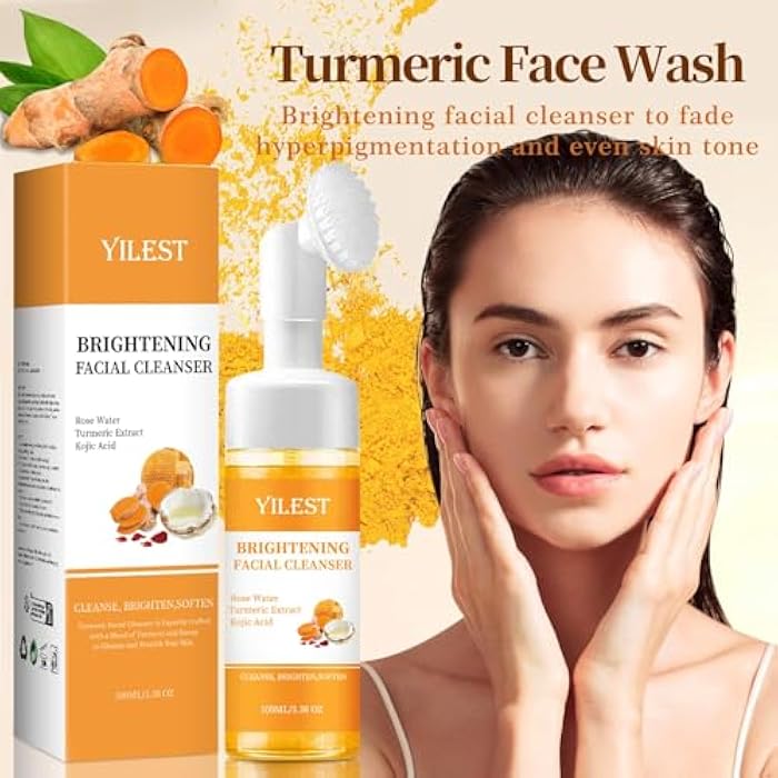 Turmeric Face Wash with Brush - Glow Facial Cleanser for Women, Deep Cleansing & Exfoliating Formula, All Skin Types,2 Pack 100ML - Image 3