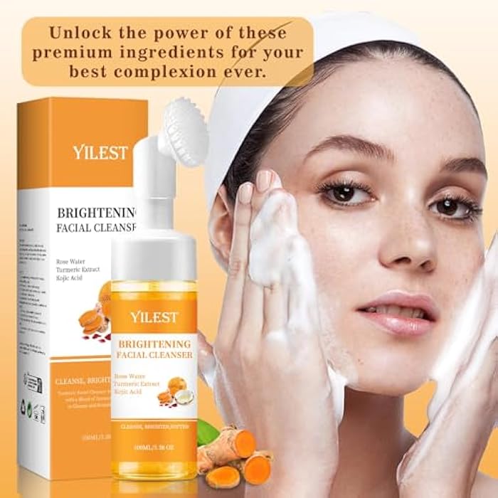 Turmeric Face Wash with Brush - Glow Facial Cleanser for Women, Deep Cleansing & Exfoliating Formula, All Skin Types,2 Pack 100ML - Image 5
