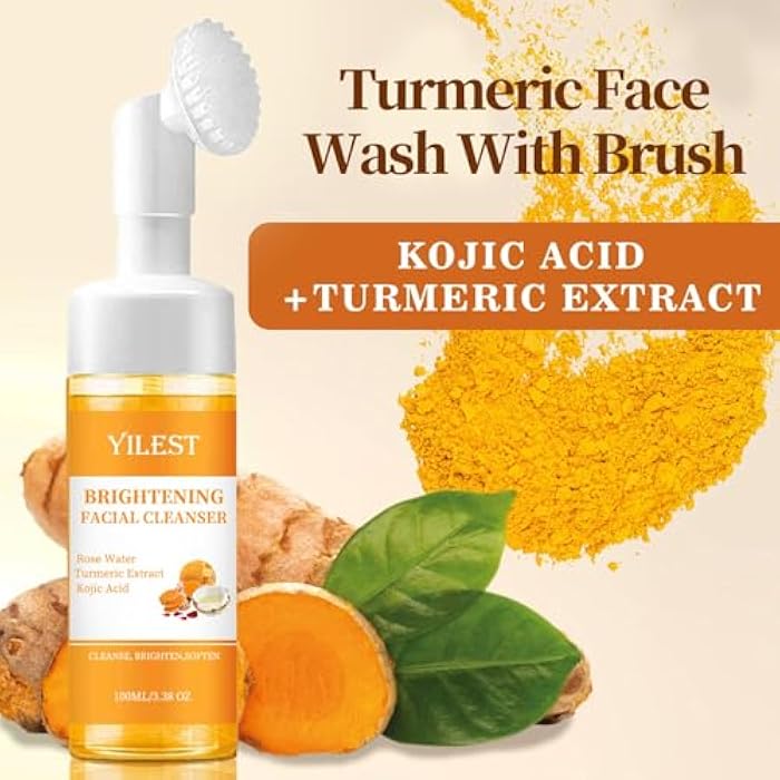 Turmeric Face Wash with Brush - Glow Facial Cleanser for Women, Deep Cleansing & Exfoliating Formula, All Skin Types,2 Pack 100ML - Image 4