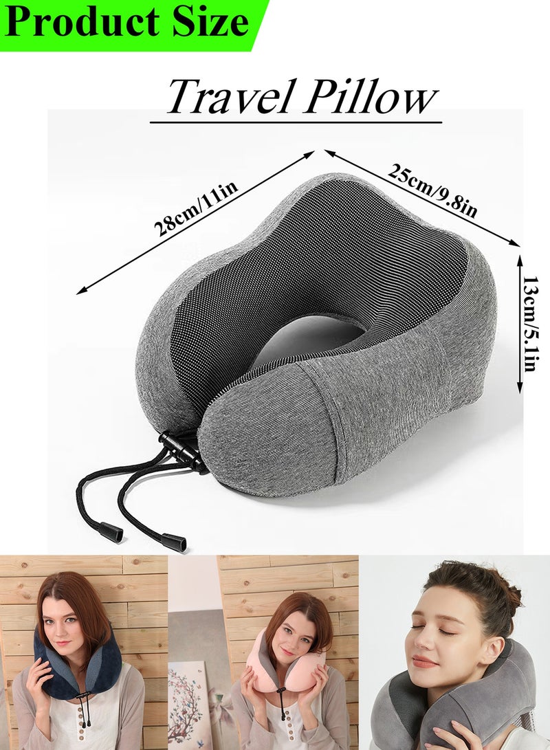Qiccijoo Travel Pillow, Memory Foam Neck Pillow with Comfortable & Breathable Cover for Sleeping, Car, Train, Bus and Home Use(Dark Grey)