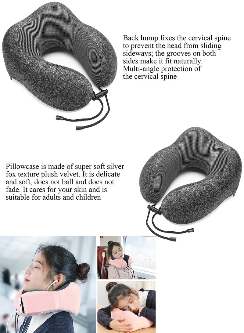 Qiccijoo Travel Pillow, Memory Foam Neck Pillow with Comfortable & Breathable Cover for Sleeping, Car, Train, Bus and Home Use(Dark Grey)