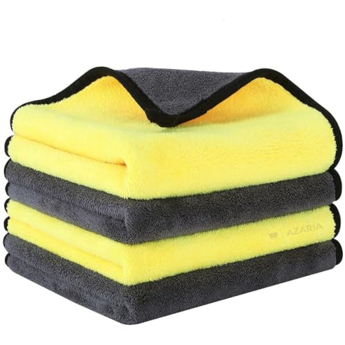 AZARIA Microfiber Cloth 30x40 cm 800 GSM Thick Lint & Streak-Free Multipurpose Cloths Automotive Microfiber Towels for Car Bike Cleaning Washing, car Cleaning Accessories (Pack of 4 Grey 800 GSM) - Image 1