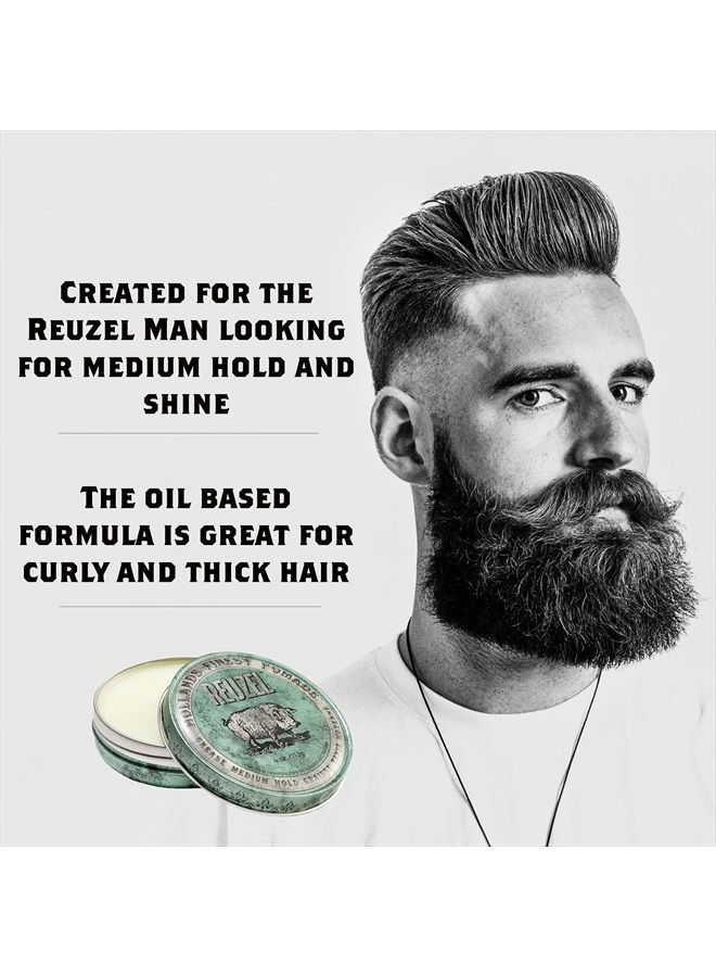 Reuzel Reuzel Green Grease Medium Hold Pomade - Concentrated Oil Hairstyling Formula With Natural, Firm And Organic Hold - Defining Grooming Product With Effortless Shine - Original Fragrance  - Image 2