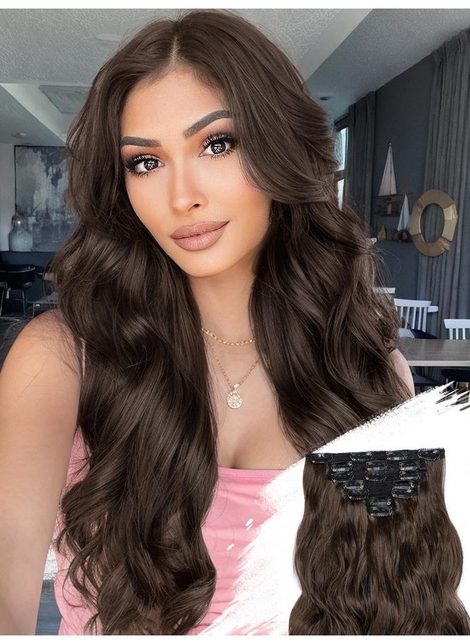 KooKaStyle Clip In Hair Extensions For Women With Thinning Hair，7Pcs 20 Inch Thick Long Wavy Hair Extensions Clip Ins，Chocolate Brown With Dark Brown Synthetic Hairpiece For Daily Use Voluminous Look  - Image 1