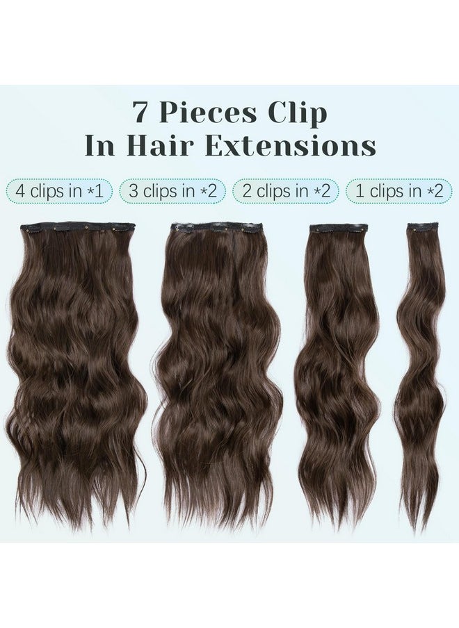 KooKaStyle Clip In Hair Extensions For Women With Thinning Hair，7Pcs 20 Inch Thick Long Wavy Hair Extensions Clip Ins，Chocolate Brown With Dark Brown Synthetic Hairpiece For Daily Use Voluminous Look  - Image 4