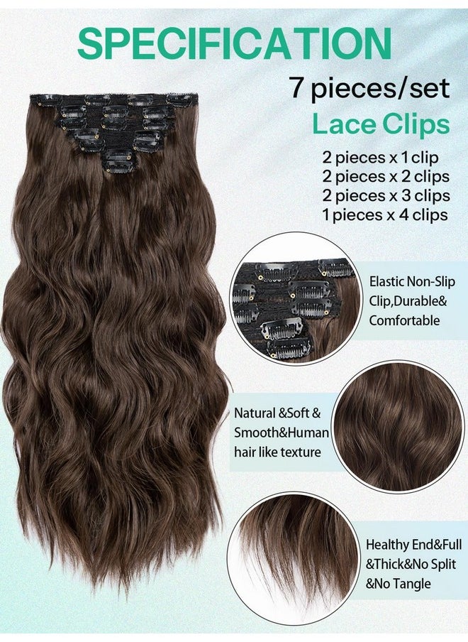 KooKaStyle Clip In Hair Extensions For Women With Thinning Hair，7Pcs 20 Inch Thick Long Wavy Hair Extensions Clip Ins，Chocolate Brown With Dark Brown Synthetic Hairpiece For Daily Use Voluminous Look  - Image 2