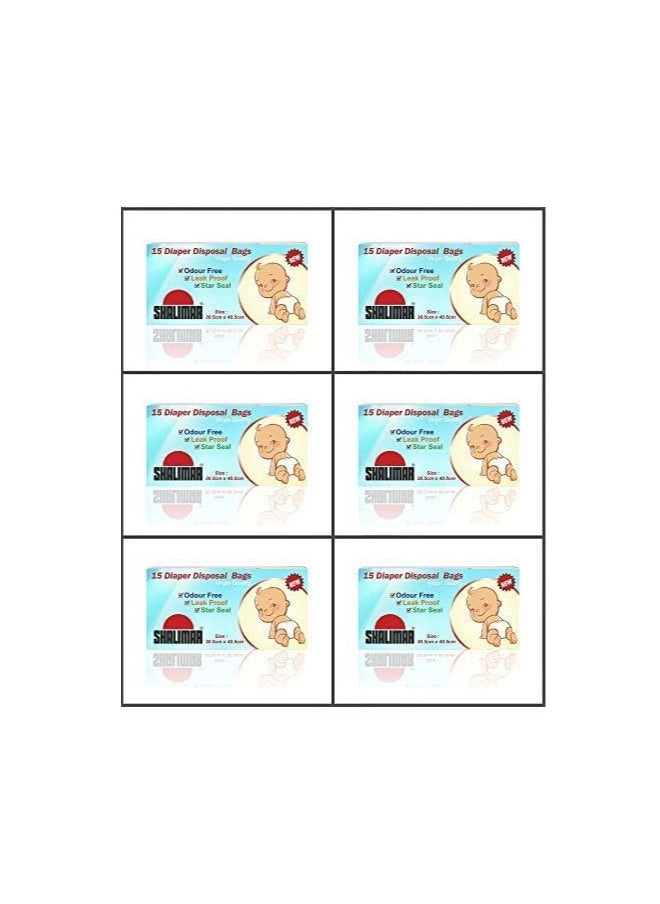 shalimar Shalimar Baby Diaper Disposable Bags – 90 Bags (6 Rolls) – 30 x 40 cm – Leak-Proof, Odor-Sealing Disposable Pouches for Diapers, Sanitary Waste & Travel Use  - Image 2