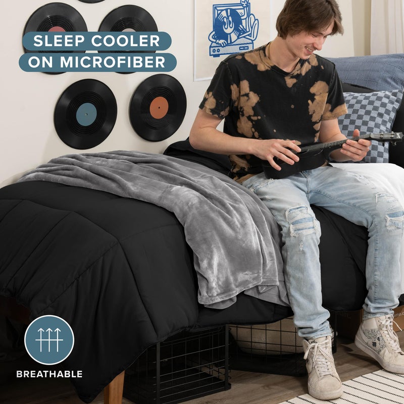 Bare Home Comforter Set - Twin/Twin Extra Long Size - Ultra-Soft - Goose Down Alternative - Premium 1800 Series - All Season Warmth (Twin/Twin XL, Black) - Image 3