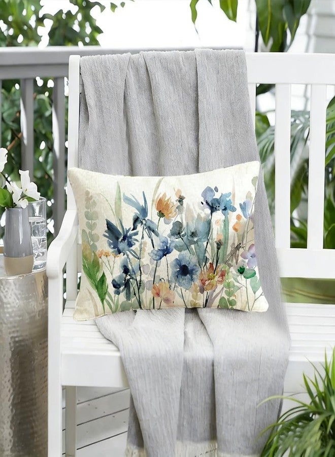 RABUSOFA Outdoor Floral Pillow Cover Waterproof 12x20,Watercolor Blue Flower Spring Summer Cushion Case Abstract Farmhouse Decoration for Home Patio Furniture - Image 5
