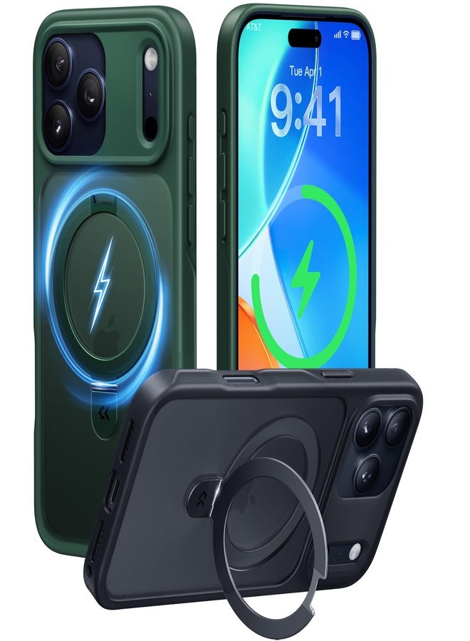 CASEKOO Ultra-Magnetic Stand for iPhone 17 Pro Max Case [Military Drop Protection] [Compatible with MagSafe] Shockproof Translucent Matte Slim Ring Holder Case for iPhone 17 ProMax 6.9", Green - Image 1