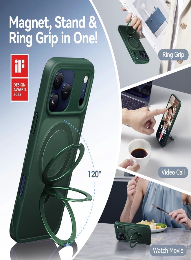 CASEKOO Ultra-Magnetic Stand for iPhone 17 Pro Max Case [Military Drop Protection] [Compatible with MagSafe] Shockproof Translucent Matte Slim Ring Holder Case for iPhone 17 ProMax 6.9", Green - Image 3