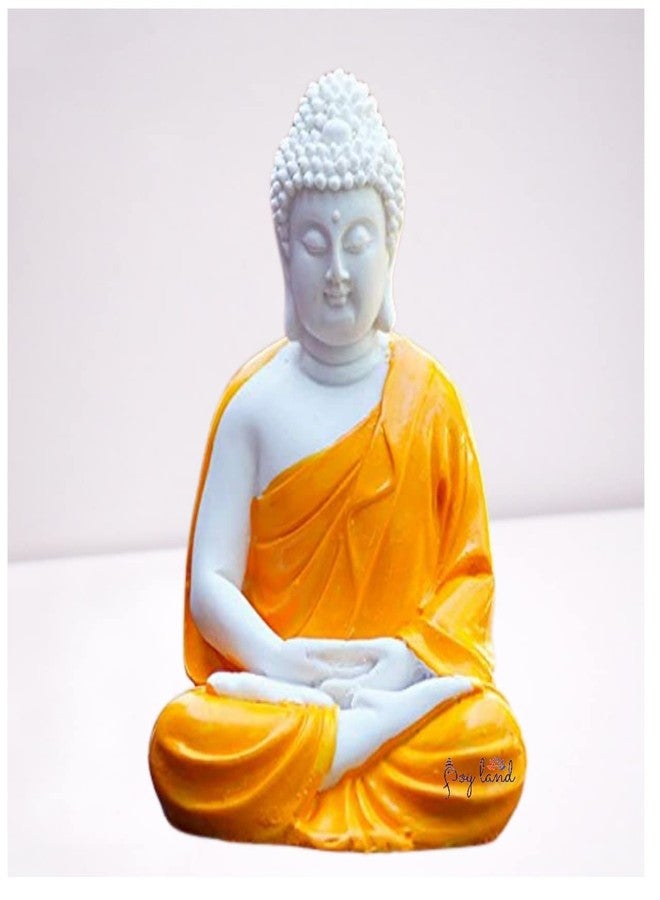 JOY LAND Handcrafted Polyresin Sitting Meditation Dhyan Buddha Statue Showpiece Lord Buddha Idol (White & Orange, 5.5-inch). - Image 3