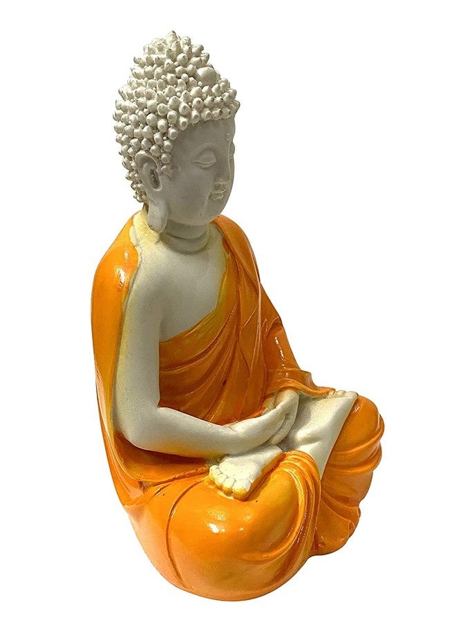 JOY LAND Handcrafted Polyresin Sitting Meditation Dhyan Buddha Statue Showpiece Lord Buddha Idol (White & Orange, 5.5-inch). - Image 5