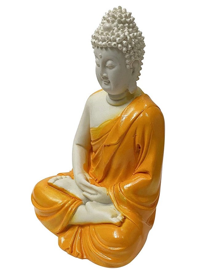 JOY LAND Handcrafted Polyresin Sitting Meditation Dhyan Buddha Statue Showpiece Lord Buddha Idol (White & Orange, 5.5-inch). - Image 2