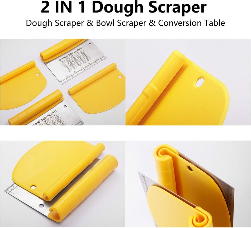 Sugalsu 2in1 Stainless Steel Dough Scraper Set for Benches and Plastic Bowl with Measuring Function Multipurpose Tools for Kitchen Baking Making Bread Cakes Pizza Pack of 2 - Image 2