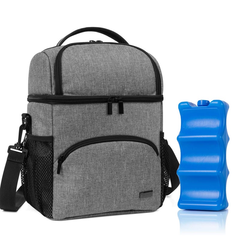 Teamoy Breastmilk Cooler Bag with Ice Pack, Double Layer Travel Bottle Cooler Tote - Fits 6 Large 9 oz Bottles, Gray - Image 1