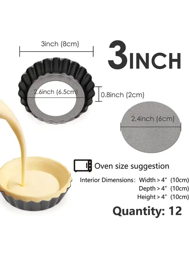 12 Pcs 3 Inch Carbon Steel Bottom Removable Tart Molds Mini Baking Pans Reusable Quiche Bakeware For Pies Cheesecakes Desserts - Image 3
