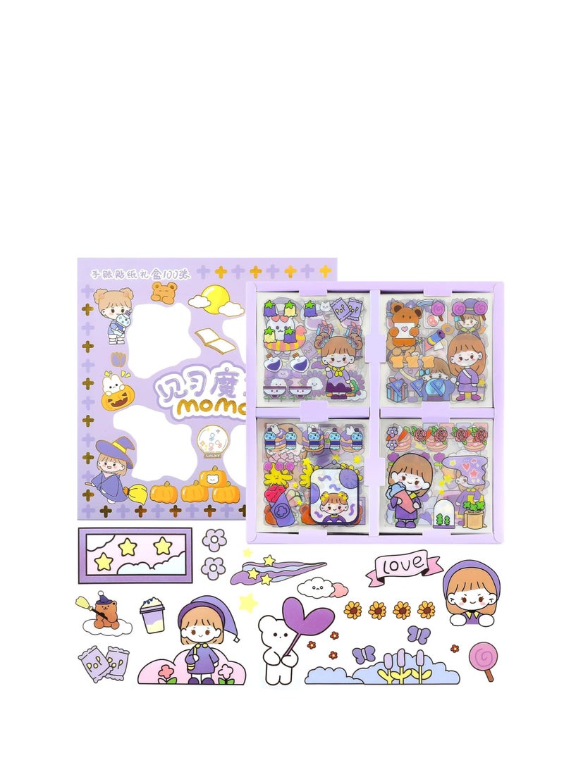 KASTWAVE Stickers Set, 100 Pcs   Cartoon Girl Animal Stickers,   Waterproof Sticker Set for Water Bottle Laptop Scrapbook Vinyl, Aesthetic Stickers for Journaling Gifts Kids Girls Boys  - Image 1