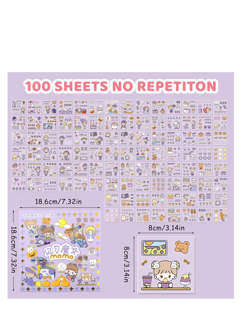 KASTWAVE Stickers Set, 100 Pcs   Cartoon Girl Animal Stickers,   Waterproof Sticker Set for Water Bottle Laptop Scrapbook Vinyl, Aesthetic Stickers for Journaling Gifts Kids Girls Boys  - Image 3