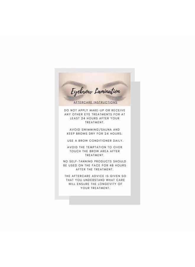 Cosmetology Supply Eyebrow Lamination Aftercare Instruction Cards | Physical Printed 2 x 3.5” inches Business Card Size | White with Brow Photo Design | Starter Lift Kit with Tint at home diy aftercare supplies  - Image 1