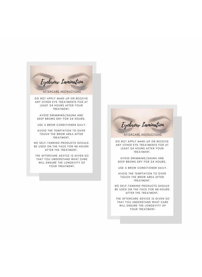 Cosmetology Supply Eyebrow Lamination Aftercare Instruction Cards | Physical Printed 2 x 3.5” inches Business Card Size | White with Brow Photo Design | Starter Lift Kit with Tint at home diy aftercare supplies  - Image 2