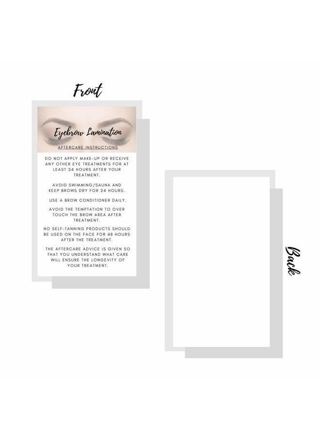 Cosmetology Supply Eyebrow Lamination Aftercare Instruction Cards | Physical Printed 2 x 3.5” inches Business Card Size | White with Brow Photo Design | Starter Lift Kit with Tint at home diy aftercare supplies  - Image 4