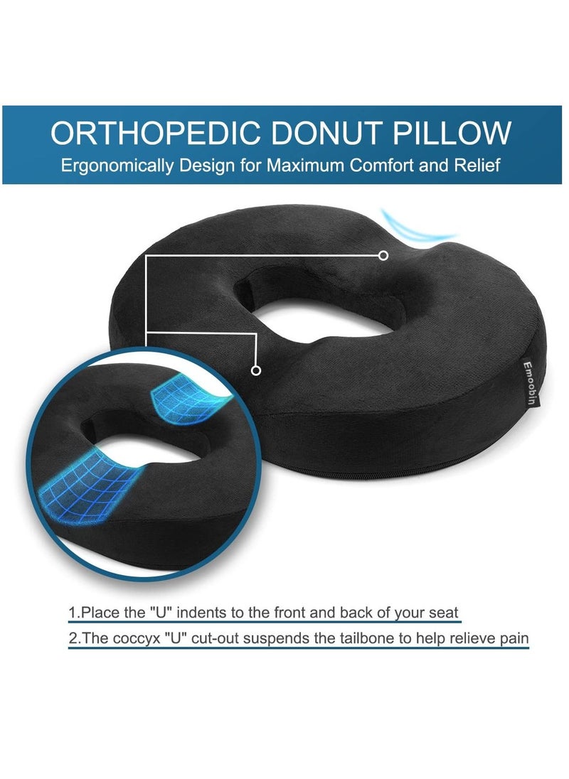 MIXDE - Memory Foam Donut Pillow Portable Orthopedic Hemmoroid Pillow Cushion Support Pad for Tailbone Pain, Hemorrhoids, Prostate, Pregnancy, Coccyx, Sciatica, Post Natal & After Surgery - Image 1