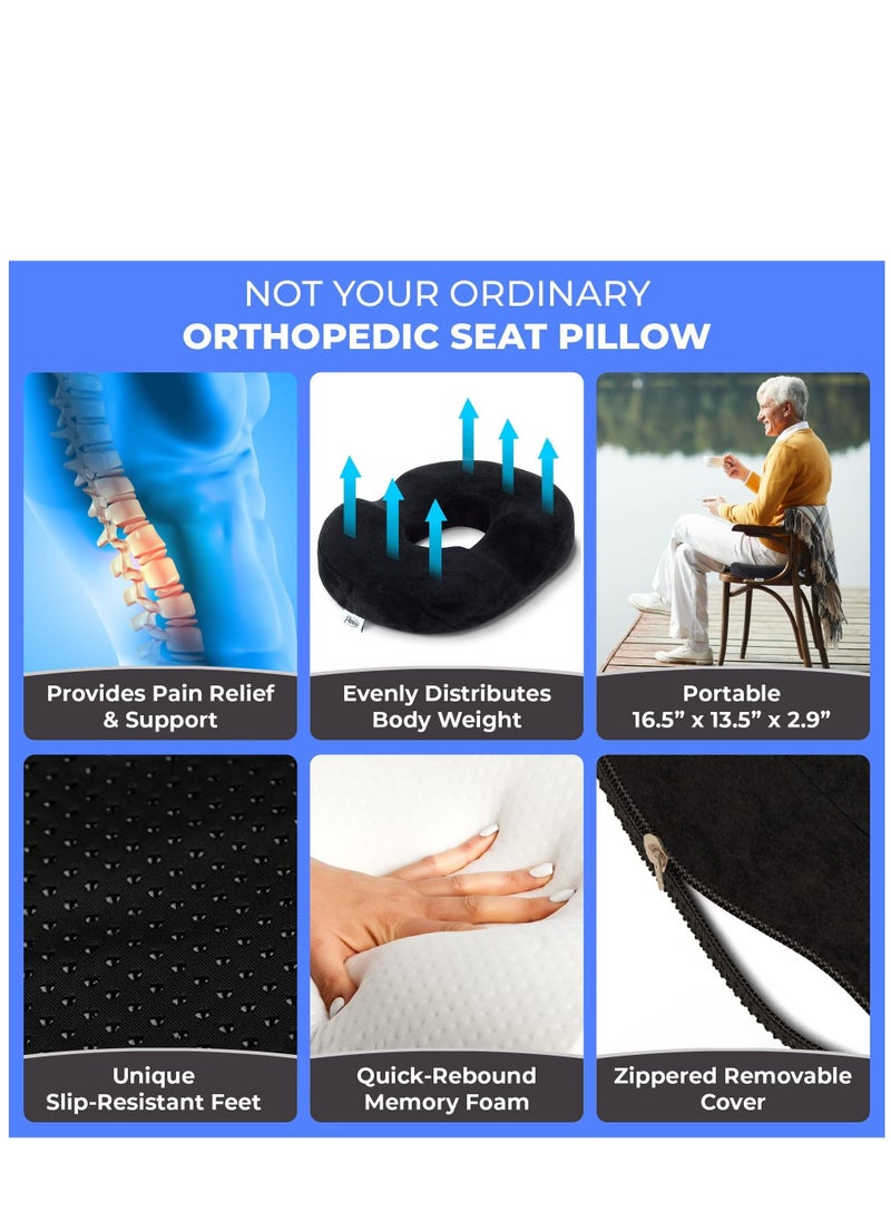 MIXDE - Memory Foam Donut Pillow Portable Orthopedic Hemmoroid Pillow Cushion Support Pad for Tailbone Pain, Hemorrhoids, Prostate, Pregnancy, Coccyx, Sciatica, Post Natal & After Surgery - Image 1